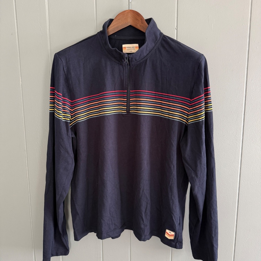 Marine Layer Archive Navy Striped Quarter Zip Pullover Shirt Mens Large 14822